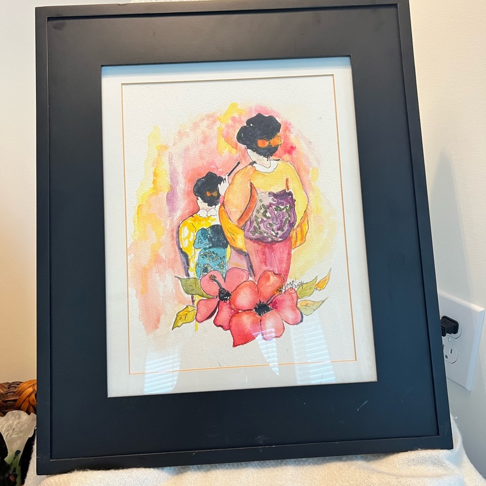 Joan Price Signed Water lot Geisha Framed Art Print with Black Frame